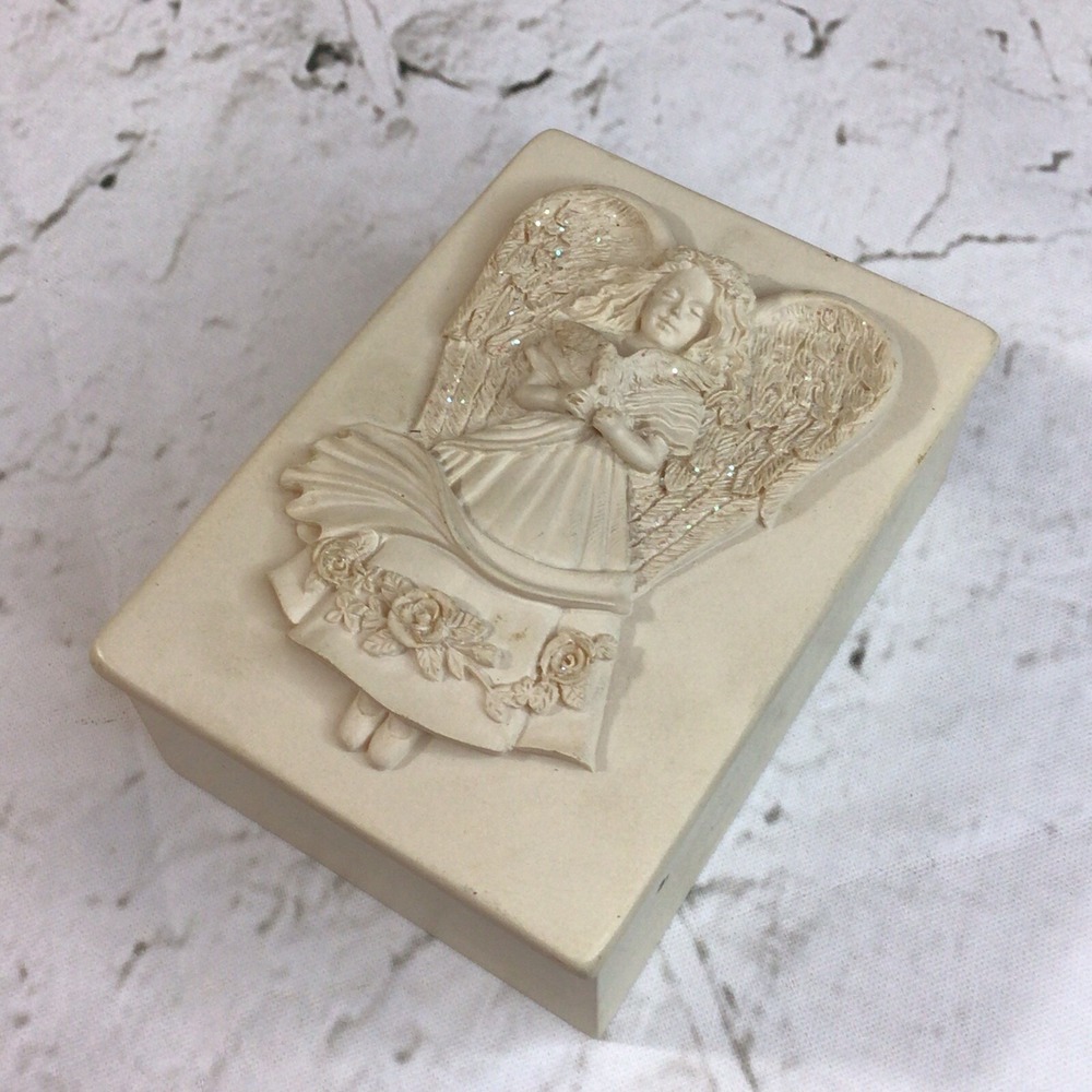 Angelstar Ceramic Trinket Keepsake Jewelry Box Vintage 2000 Beige Classic Simple